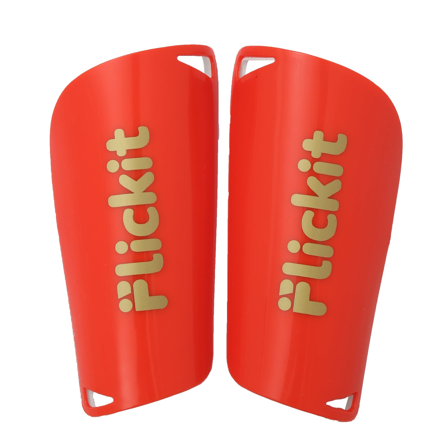 Red shin guards with 'Flickit' branding on a white background