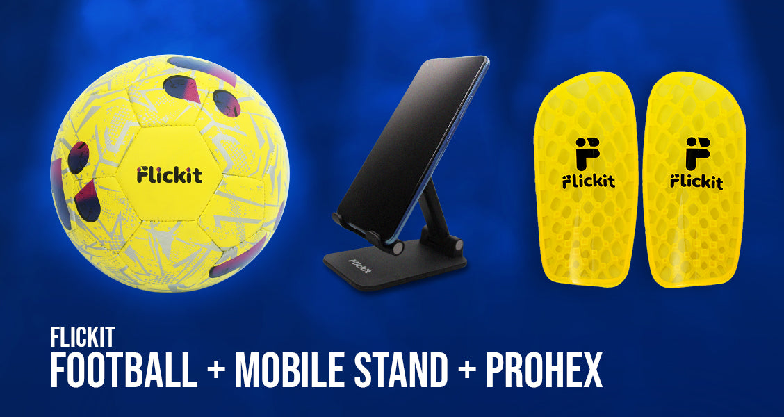 Flickit Smart Football + Pro Hex Shin Guard + Mobile Stand